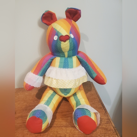 Handmade Vintage Rainbow Teddy Bear - Picture 1 of 3